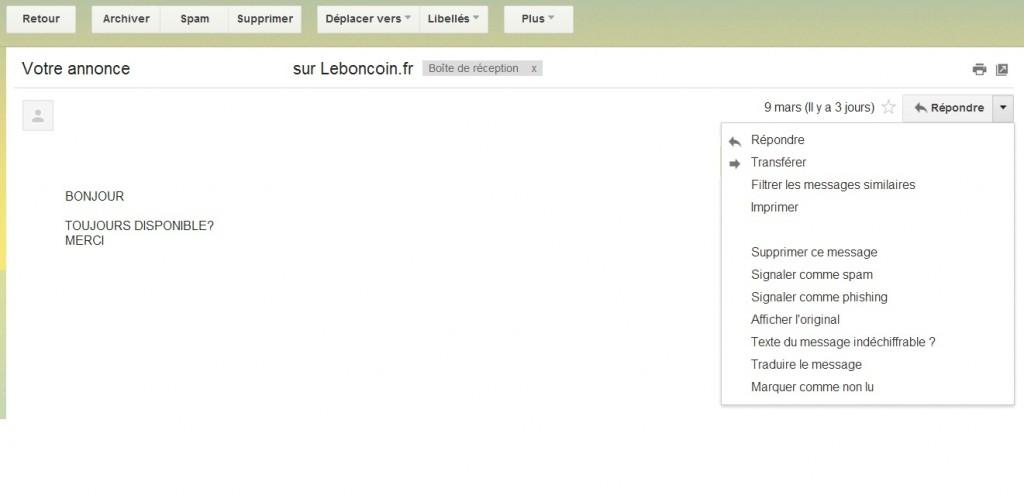 Eviter les arnaques sur le site LeBonCoin mail arnaque leboncoin