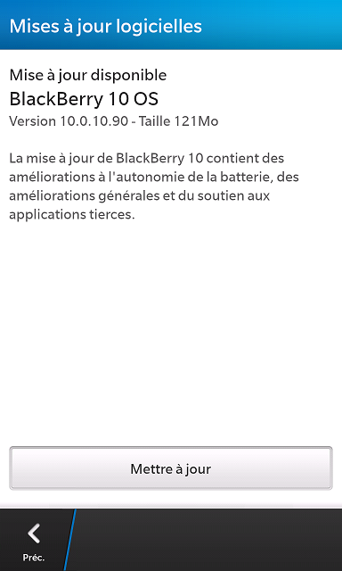 Une mise à jour disponible pour BlackBerry 10 OS Une mise à jour disponible pour BlackBerry 10 OS