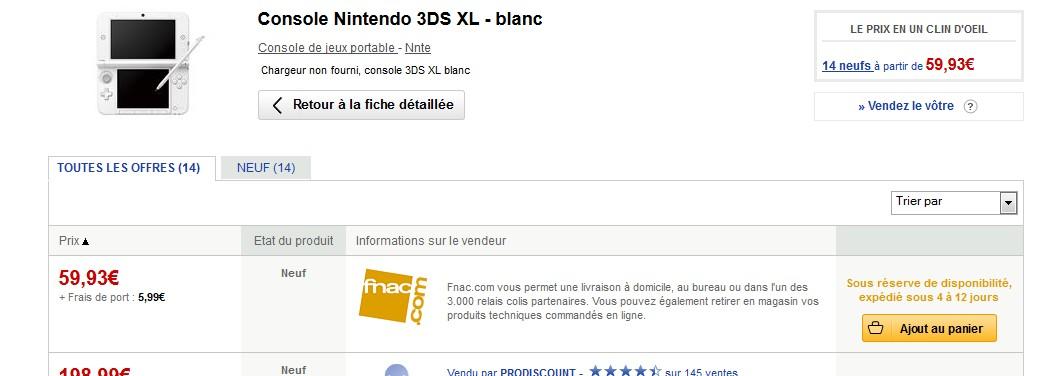 Une 3DS XL à 60€… A la FNAC ! 3DS