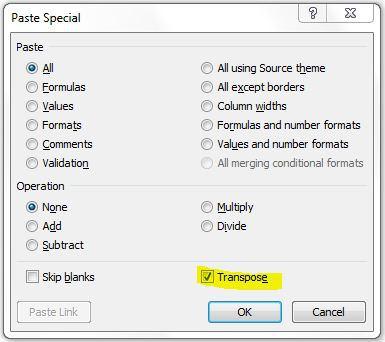 ASTUCE EXCEL : FORMULES TRANSPOSÉES Transposée Paste Special