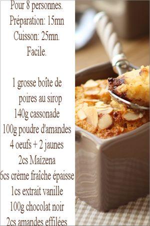 Amandine poire-chocolat. recette amandines poires choco