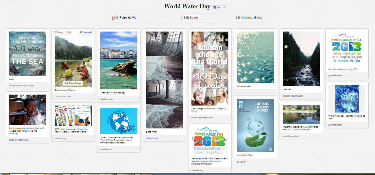 Des images sur Pinterest pour illustrer la Journée Internationale de l'Eau