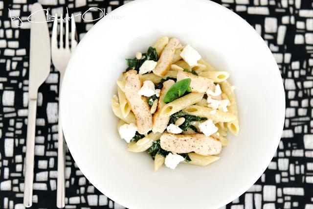 Des penne, des épinards, du chèvre...facile!