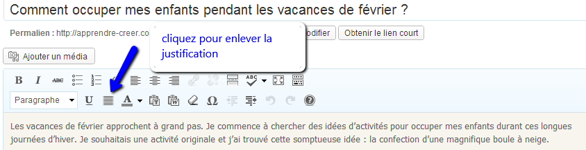 enlever la justification du texte dans  dans wordpress