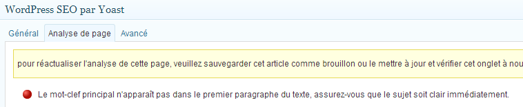 j'ai perdu mon mot clef dans seo de yoast