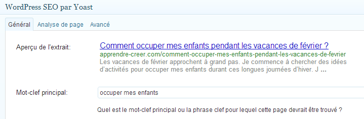 où placer mon mot clef principal dans WordPress SEO YOAST