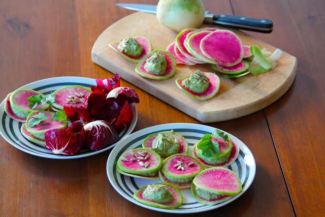 raviolis crus radis watermelon poire coriandre