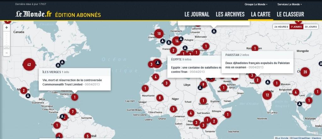 Page d'accueil de la nouvelle carte du quotidien Le Monde Le Monde: une nouvelle édition pour les abonnés