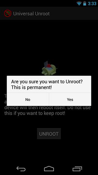 Universal-Unroot-confirmation