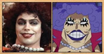Les célébrités qui ont inspiré certains personnages du manga One Piece Tim Curry (Dr. Frank N. Furter dans la pièce de théatre The Rocky Horror Show) – Emporio Ivankov