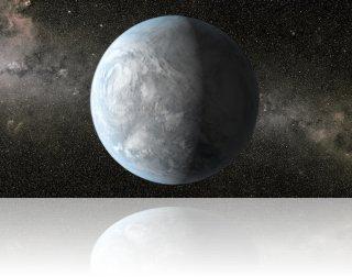Image d'artiste de l'exoplanète Kepler 62e, avec une taille 60% plus grande que notre Terre. Crédit image : NASA Ames / JPL-Caltech