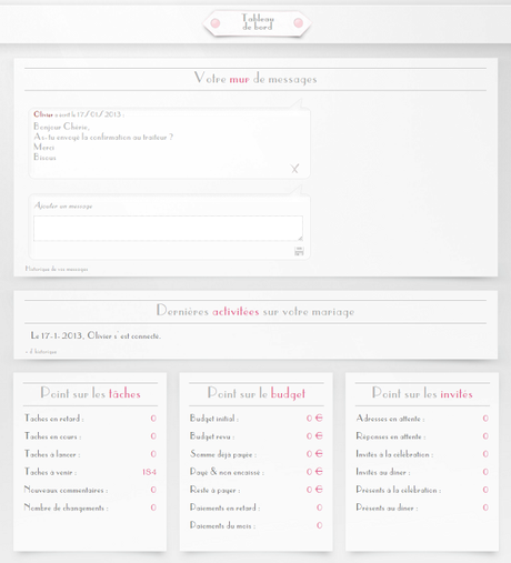 tableau de bord un mariage à organiser outils fiancés 