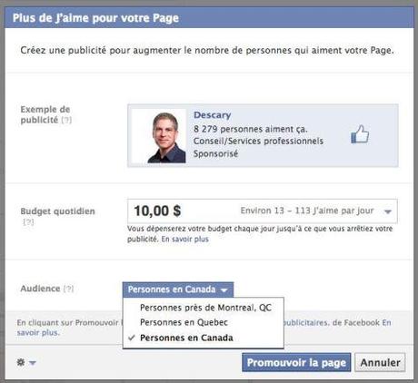 Facebook vous incite à créer une publicité pour augmenter le nombre de j’aime sur votre Page Facebook vous incite à créer une publicité pour augmenter le nombre de j’aime sur votre Page
