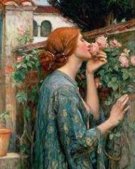 Woman smelling roses Waterhouse