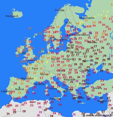 21/05/2013...Europe: Phénomène de météo inversée : 25°C à Moscou,23°C en Laponie ,12°C à Paris et 14°C à Madrid