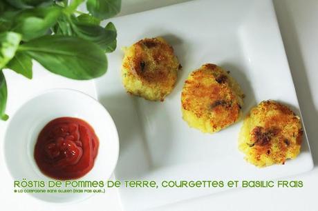 Rostis aux pommes de terre, courgettes et basilic frais - sans gluten, sans lait...