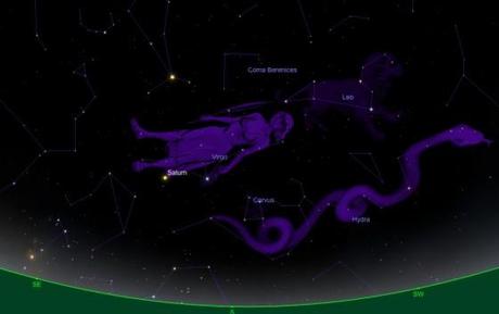 Ephéméride astronomique : semaine du 26 mai au 3 juin 2013 Constellations visibles au-dessus du sud le 1er juin 2013