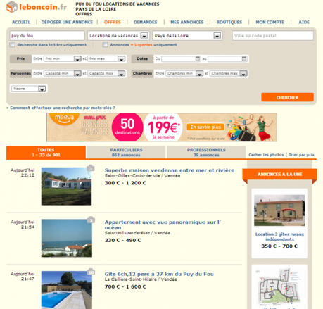 KISS. Ce que Leboncoin.fr nous révèle de l’économie du tourisme numérique Le Bon Coin Location de vacances en Vendée