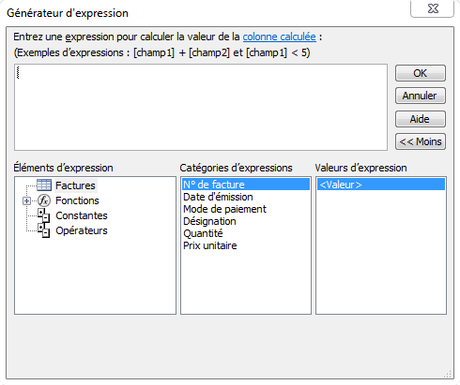 Utiliser les champs calculés sous Access Générateur d’expression