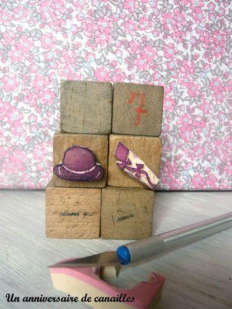 tampon stamp home made chapeau melon cerf-volant gomme a graver support bois (7)
