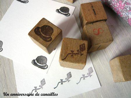 tampon stamp home made chapeau melon cerf-volant gomme a graver support bois (2)