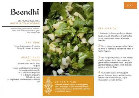 Fiche Recette “Navets nouveaux sautés à l’indienne” Navets sautés à l'indienne_Fiche Recette Beendhi