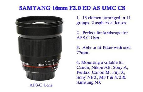 Samyang 16mm F2.0 ED AS UMC CS