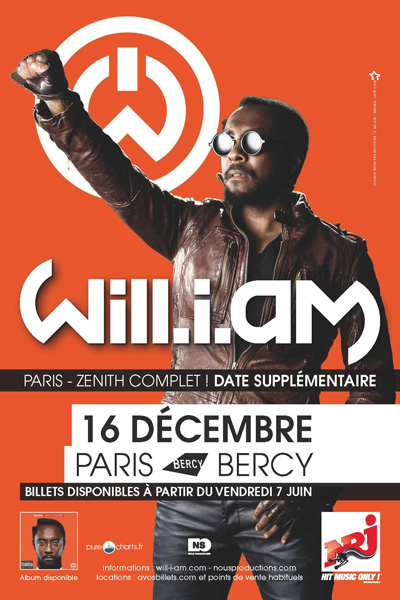 will.i.am rajoute une date à Bercy le 16 décembre en plus de son Zenith le 1er décembre