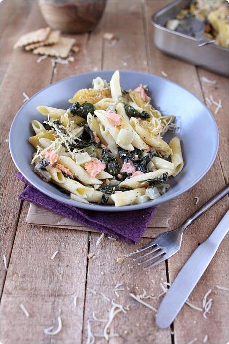 Gratin de pâtes aux blettes et au saumon fumé Gratin de pâtes aux blettes et au saumon fumé