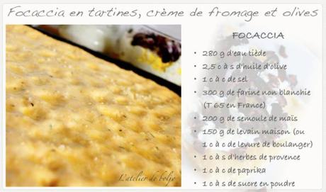 Focaccia en tartines, crème de fromage et olives 3