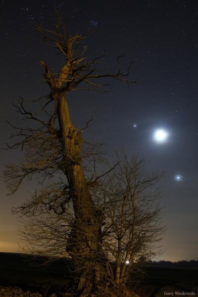 Photo de la conjonction entre Jupiter, Vénus et la Lune