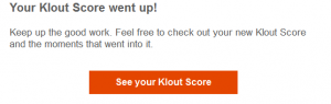 message d'amélioration du Klout Score