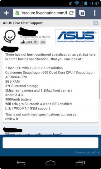 Les spécifications de la Google Nexus 7 2 ? googlenexus7asuschatleak4