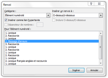 Insérer des signets et des renvois dans un document Word Créer renvoi word