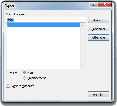 Insérer des signets et des renvois dans un document Word Atteindre signet word