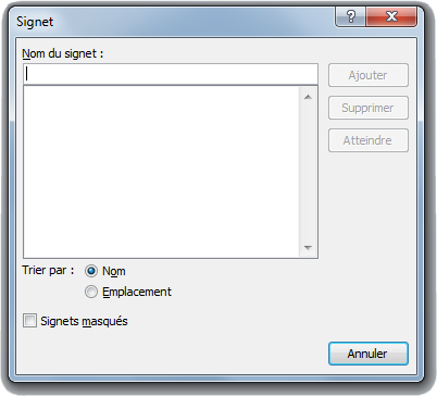Insérer des signets et des renvois dans un document Word Nouveau signet word
