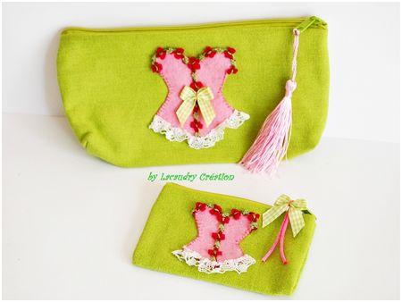 1 trousse 2 trousses 3 trousses trousse a maquillage et porte monnais vert printemps et rose tendre lacaudry creation
