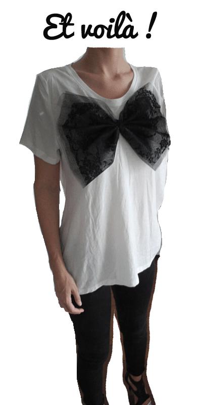 T-shirt blanc à noeud noir