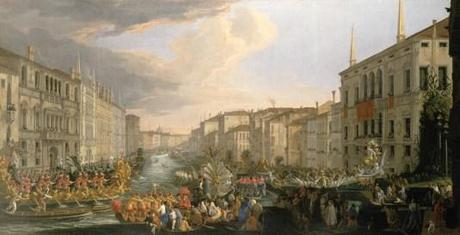 Luca Carlevaris - Regatte donnée en honneur de Frederick VI de Danemark sur le Grand Canal, Venise