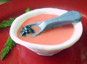 Savon mouche dans une soupe à la tomate