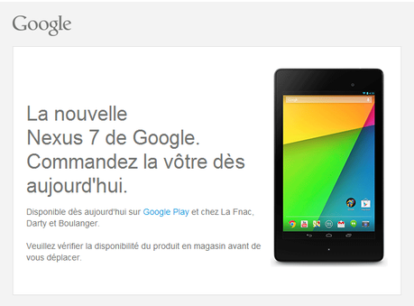 La nouvelle nexus7 disponible à la commande en France nexus7 disponible commande France