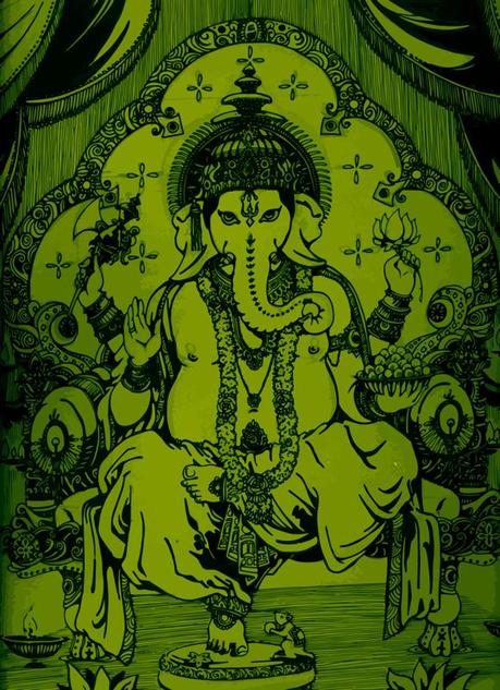 illustration de Ganesh par Stetiar pour le site de Yuting Yoga. Ganesh est le dieu de la sagesse, de l’intelligence, de l’éducation et de la prudence, le patron des écoles et des travailleurs du savoir 