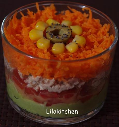 Verrine avocat, thon, tomate et carotte verrine avocat