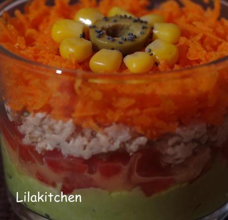 Verrine avocat, thon, tomate et carotte verrine