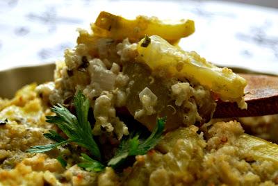 Gratin de courgettes, quinoa & thon au curcuma