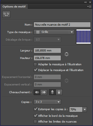 Fenêtre option de motif Illustrator