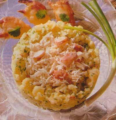 Ecrasé de pommes charlotte au tourteau et herbes fines Salade-duo-wjpg