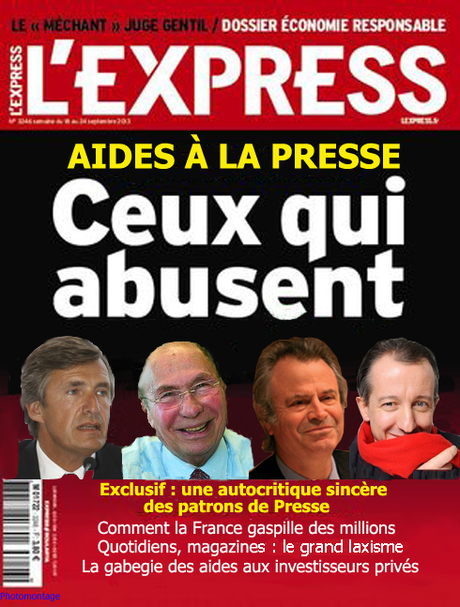 Média fiction. Pour se mettre en conformité avec les idées ultra libérales qu'ils professent, les propriétaires d'organes de Presse refusent les aides distribuées par la dictature collectiviste Média fiction. Pour se mettre en conformité avec les idées ultra libérales qu'ils professent, les propriétaires d'organes de Presse refusent les aides distribuées par la dictature collectiviste