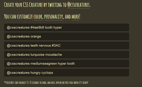 CSS Creatures: Créez votre monstre CSS en twittant CSS Creatures: Créez votre monstre CSS en twittant