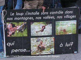 manifestation d’éleveurs au Symposium « Vivre ensemble avec le loup? » organisé à Saint-Martin-Vésubie le mercredi 9 octobre